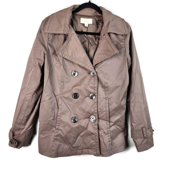 Merona Med Light Brown Classic Button Up Trench Coat Double Breasted Jacket - Picture 1 of 6